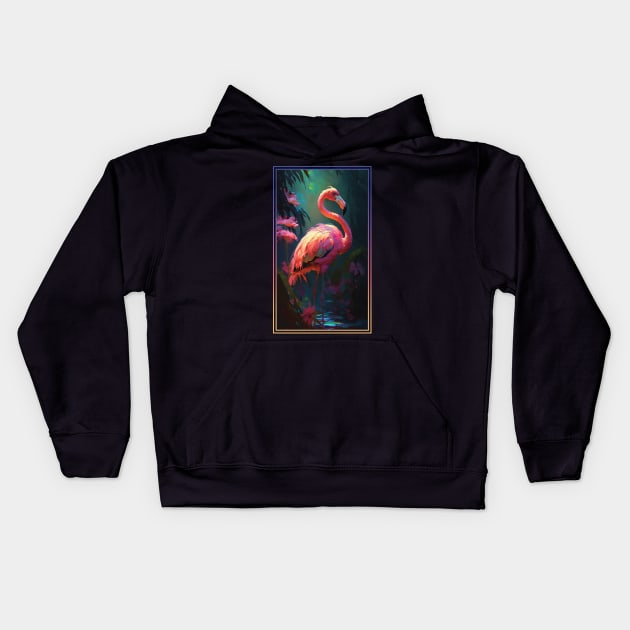 Flamingo Vibrant Tropical Flower Tall Digital Oil Painting Portrait 2 Kids Hoodie by ArtHouseFlunky